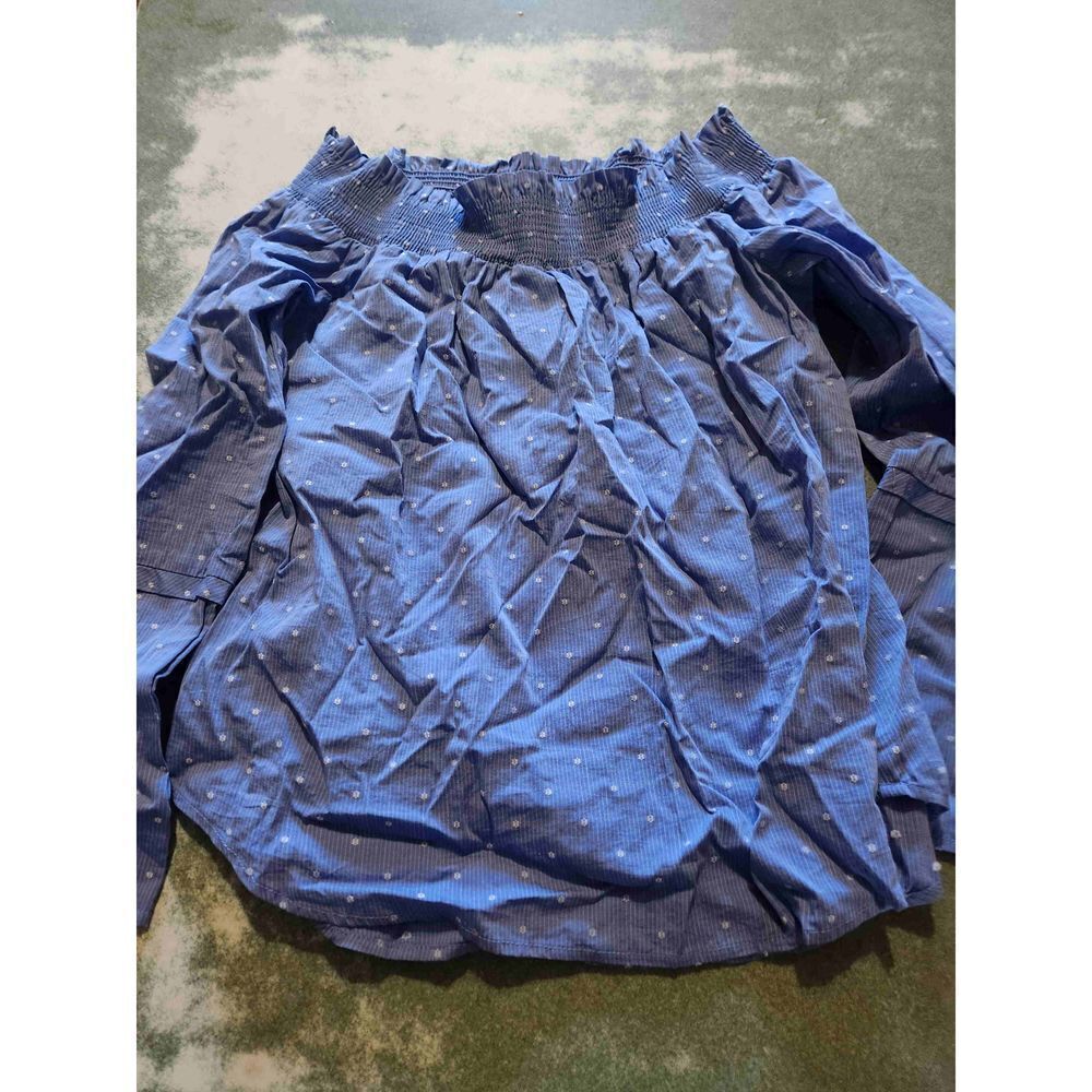 Maette Stella & Dot Blue Dotted Off the Shoulder 3/4 Sleeve Pullover Top sz S